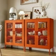thumbnail image 2 of Bathroom Floor Storage Cabinet,40"H Metal Locker, Small Orange Cabinets With 2 Adjustable Shelves & 4 Doors,Freestanding Sideboard,Pantry Cabinet For Small Spaces,Hallway,Home Office, Kitchen, 2 of 12
