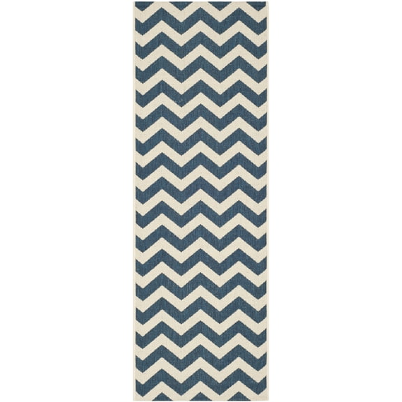 Safavieh Courtyard Bailey Chevron Indoor/Outdoor Runner Rug, 2'3" x 14', Navy/Beige