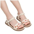 thumbnail image 3 of Xijirk Girls Thick Heel Flat Sandals Outdoor Hollow Pearl Embroidery Princess Sandals,Size 1, 3 of 7
