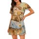 thumbnail image 1 of Balery Girl Hugging Dog Flowers Camisón de manga corta con cuello redondo para mujer, cómodo y elegante., 1 of 6