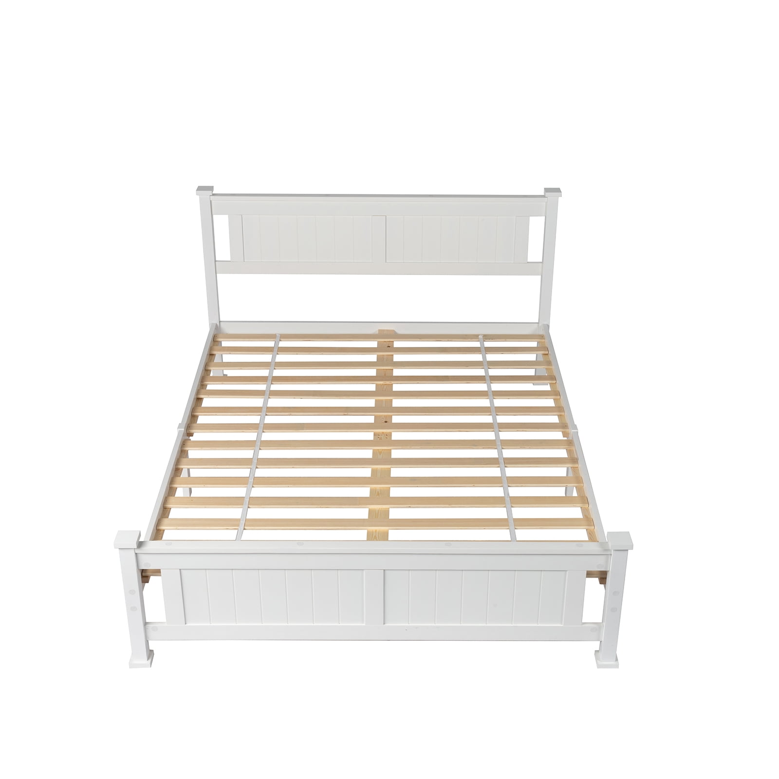 Queen Single Bunk Bed Painted + Melamine Veneer & Pine + MDF Bed Frame Vertical Striped Decorative Bed Frame, 63.78*83.46*37.8in White