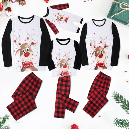 

Christmas Pajamas for Family Matching Pjs Set Red Classic Plaid Long Sleeve Tops Xmas Clothes Lattice Elk Print for Teens Womens Mens 2022 Gifts