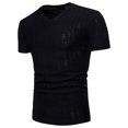 thumbnail image 1 of Hombres manga corta Casual cuello en V sólido diseño de arrugas pulóver camiseta blusa Tops Pompotops  oipoqjl25574, 1 of 4