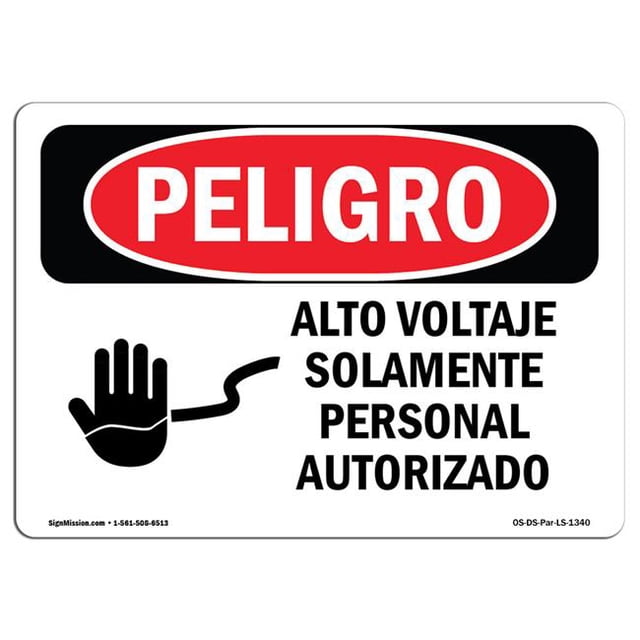 SignMission OS-DS-P-1014-LS-1340 Panneau de Danger OSHA - Personnel Autorisé Haute Tension Espagnol