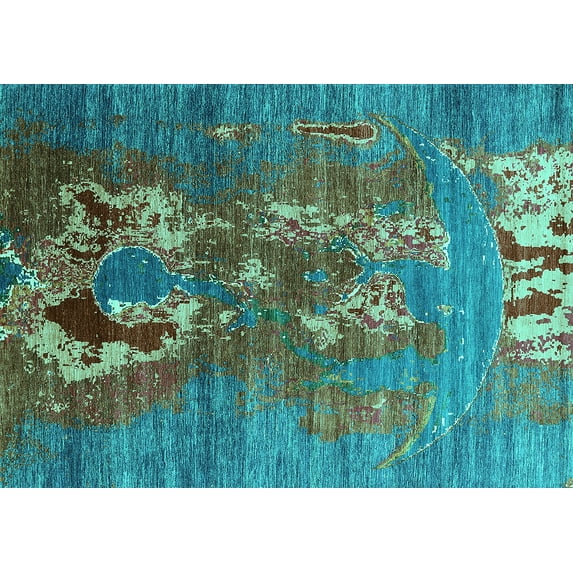 Ahgly Company Indoor Rectangle Oriental Turquoise Blue Industrial Area Rugs, 2' x 4'