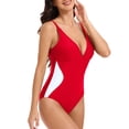 thumbnail image 3 of Pounoo Womens Swimwear Colorblock Deep V Neck Slim Fit Stretchy Lightweight One Piece Swimsuits Bathing Suits Summer Outfit Gift, 3 of 8