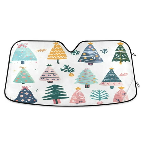 Car Sun Visor 53*23.5Inch Windshield Sun Shield Car Sun Curtain Car Sun Shield Car Sun Insulation Suitable For Most Vehicles Colorful Christmas Tree