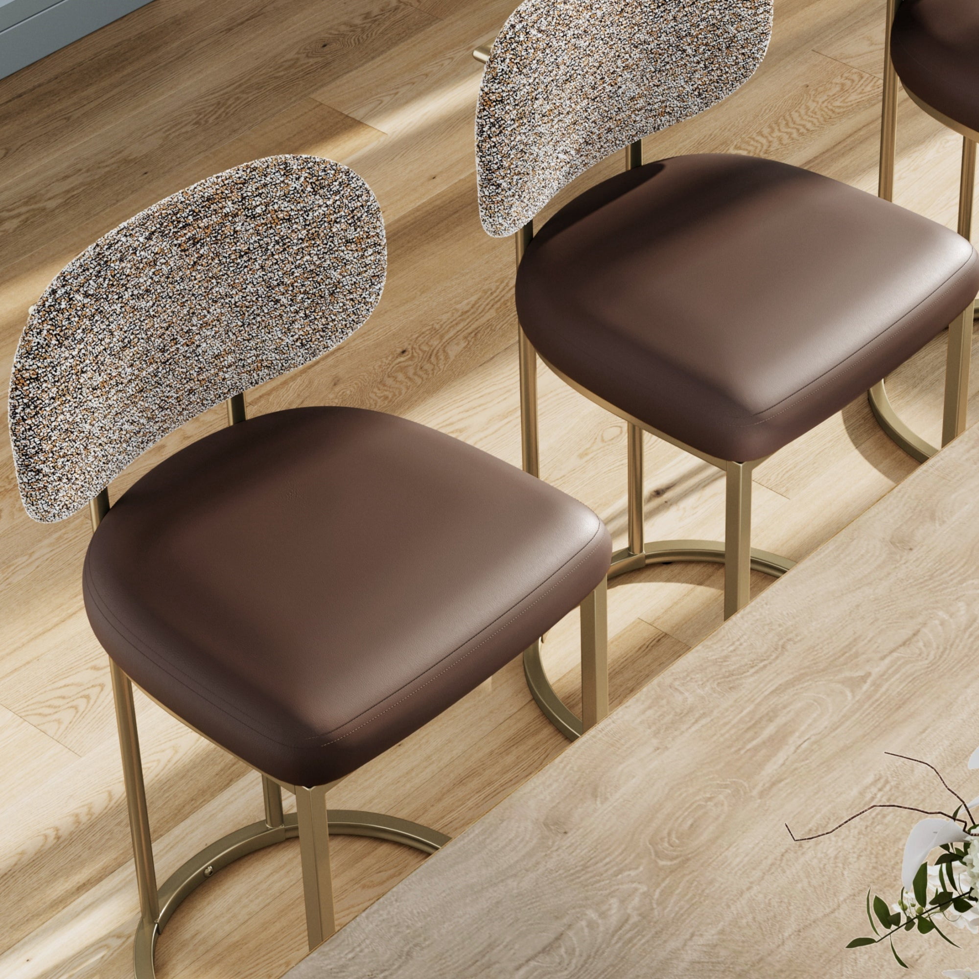 MF Studio Counter Height Bar Stool with Back Set of 2, 24.8" Modern PU Upholstered Bar Chair with Large Chenille Back and Metal Frame, Taupe