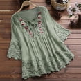 thumbnail image 4 of Blusa vintage de encaje con cuello en V y mangas 3/4 para mujer - Poliéster, corte holgado, 4 of 4