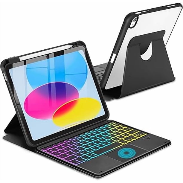 Funda con Teclado Retroiluminado Negro, Rotación de 360° con Soporte para Lápiz para iPad 11" 2025/10.9" 2022