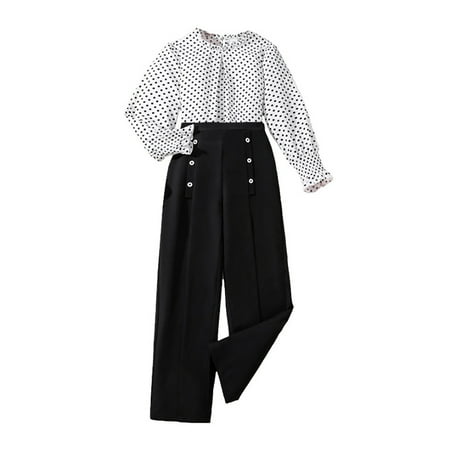 

Kids Girls Autumn Winter Fashion Dot Printing Long Sleeve Tops Solid Color Straight Leg Trousers 2PC Outfits Children s Suit Baby Wrap and Headband Set School Shirts for Teen Girls Baby with Blanket