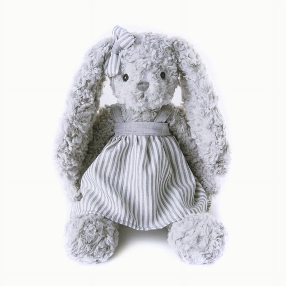 Cute Gray Striped Bunny Plush Toy with Knitted Outfit, Soft Twisted-Fleece Stuffed Animal, Cozy Comfort Plush for Gifting, Decorative Nursery Plush Doll for Birthday & Home