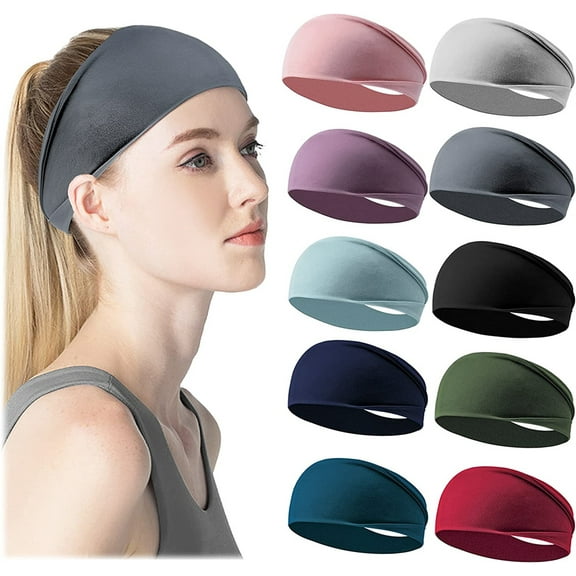 NOGIS 10 Pack Women's Headbands Elastic Hair Bands Workout Running Turban Headwrap Non Slip Sweat Yoga Hair Wrap for Girls