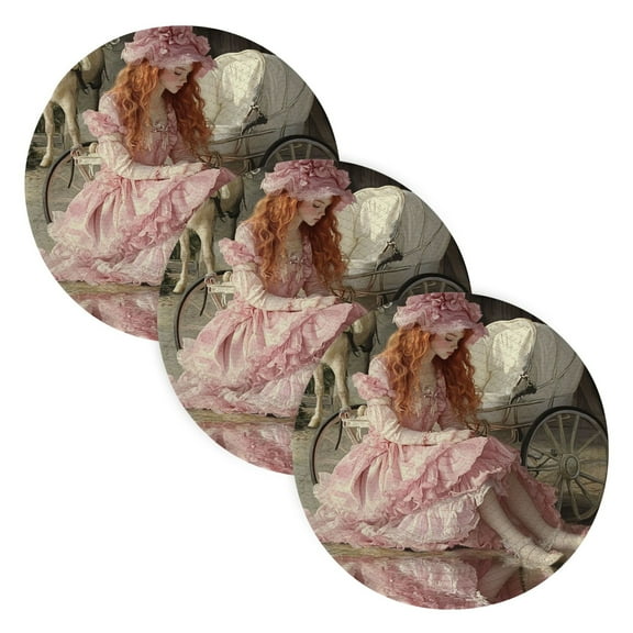 BZSMCE Mats for Pots,Pans Place Woman in Pink Dress Simple Style Pattern Pot Mats