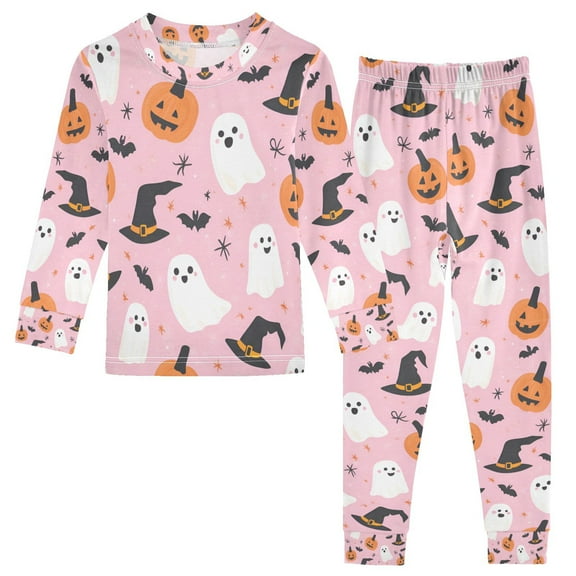 FORMRS Long Sleeve Top and Pants Pajama Set for Niños 2-Piece Sleepwear, Sizes 18M-8Y, Pink Halloween Ghosts