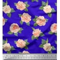 thumbnail image 1 of Soimoi Blue Rayon Fabric Leaves & Faith Rose Floral Printed Fabric 1 Yard 42 Inch Wide, 1 of 3
