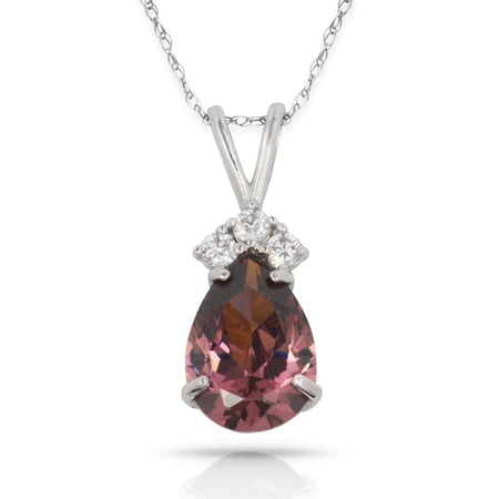 Solid 14k Beautiful White Gold CZ Three Stones On Top Pendant Necklace (12 Colors) (june) Pendant for Women