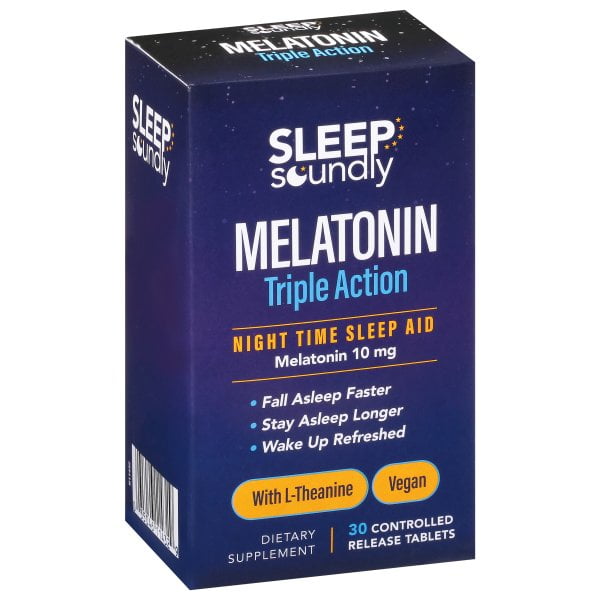 Windmill Vitamins Sleep Soundly Melatonin Triple Action 10mg with L-Theanine - 30 Vegan Controlled Release Tablets Dietary Supplement