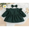 thumbnail image 3 of MesaSe Automne Bébé Filles Princesse Robe 2pcs Volant à Manches Longues Bouton Velours Côtelé une Ligne Robe Bandeau Vin Rouge 2-3 Ans, 3 of 9