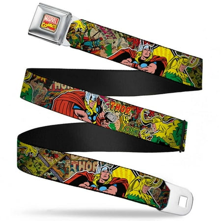 Thor Force Belt - Marvel Comics Marvel Comics Logo Full Color Thor & Loki Poses Retro Comic Seatbelt Belt Standard