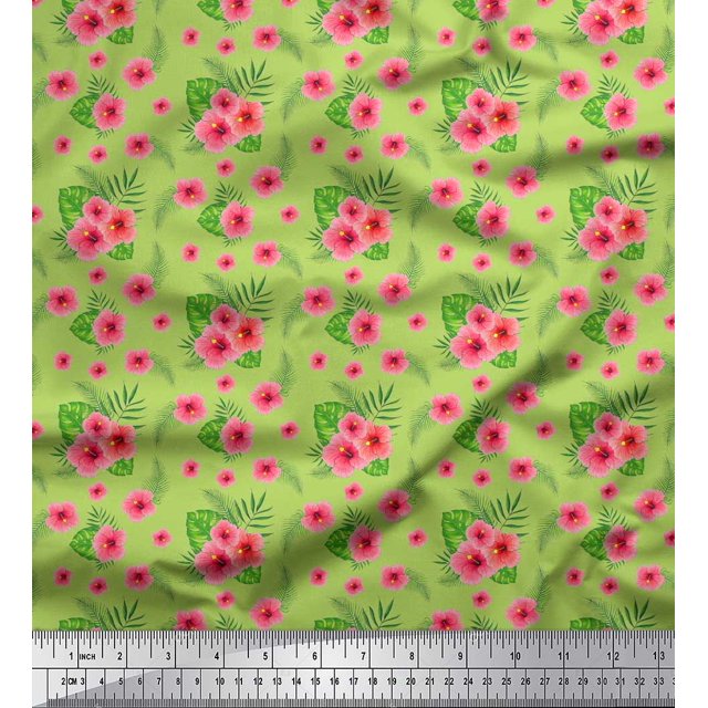 Soimoi Poly Georgette Green Fabric - By The Yard - 52 Inch Wide - Leaves & Floral Bunch Floral Material - Wholesome And Nature-Inspired Prints For Stylish Projects Printed Fabric