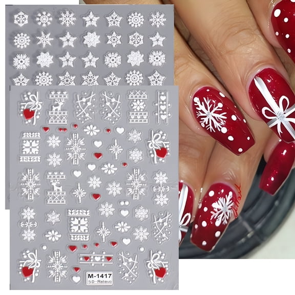 RAGUPEL Christmas Nail Art Stickers Decals 3D Self-Adhesive Snowflake Nail Stickers White Snowmen Santa Claus Elk Nail Supplies New Year DIY Nail Decals