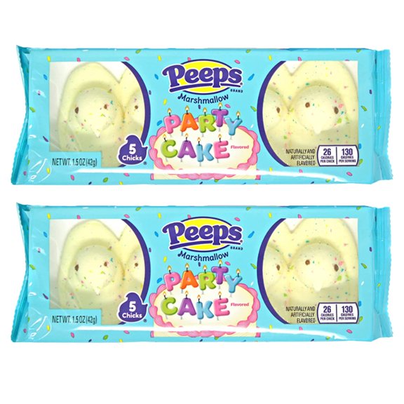 PSLLC Peeps White Easter Marshmallow Sprinkled with Rainbow Confetti – Party Cake Flavored Candy, 5 Chicks each Pack – for Easter Baskets and Decorations (10 ct.- 2 Packs)