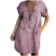 thumbnail image 1 of Pompotops Robe Mi-Mollet à Manches Courtes pour Femme, Couleur Unie, Coupe Ample, à Fermeture Éclair, en Solde, 1 of 6