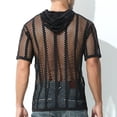 thumbnail image 6 of Hfyihgf Men's Fishnet See-Through Tops Short Sleeve Muscle Workout T Shirt Mesh Transparent Tees Top with Hood(Black,S), 6 of 8