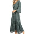 thumbnail image 3 of Sakkas Mirabel Stonewashed Corset Style Floral Emboridery Kimono Sleeve Dress - Turquoise - S/M, 3 of 5