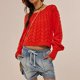 thumbnail image 3 of Jersey de ganchillo con cuello redondo Top de punto calado para mujer traje diario de Color sólido, 3 of 6