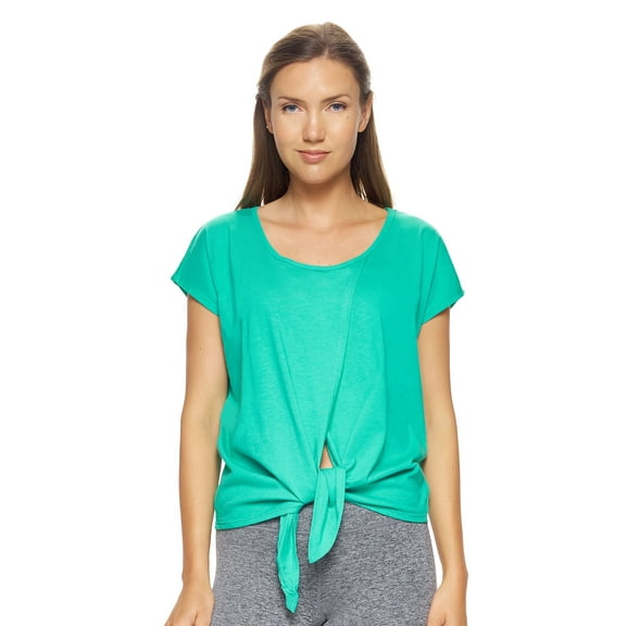 Expert Brand USA-Made Women's MoCA Cotton Blend Front Tie T-Shirt, Bright Teal, Small
