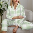 thumbnail image 6 of Lsque Pistachio Green Checkboard Pattern Long Sleeve Pajama Set for Women - Soft 2-Piece Sleepwear and Loungewear Set with Pockets, Comfy Nightwear-Medium, 6 of 7