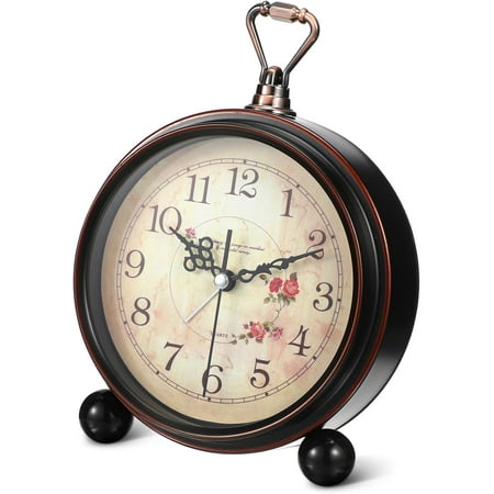 ABCISI Vintage Style Alarm Clock Silent Antique Retro Table Clock Decorative Quiet Non-Ticking Clock Classic Retro Clock Desk Alarm Clock(Without Battery)