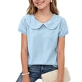 thumbnail image 3 of VIPOIN Girls Short Sleeve Peter Pan Collar T-Shirt Scalloped Trim Bubble Sleeve Casual Cotton Tee, 3 of 8