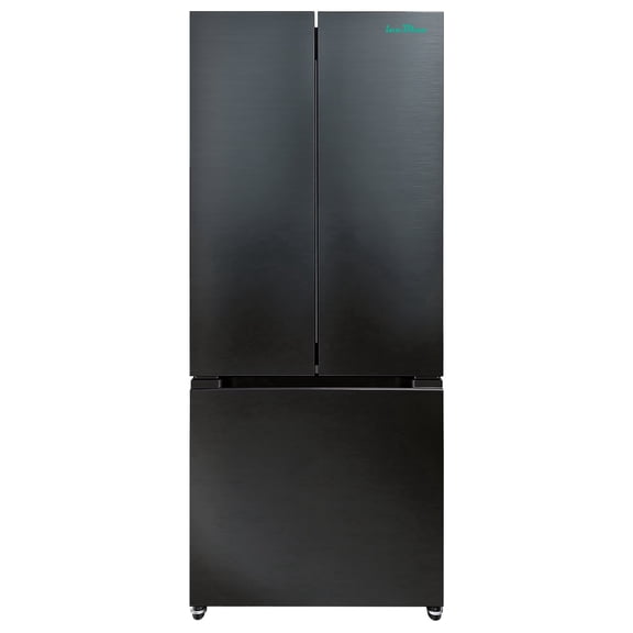 iceBlue 30" Black Stainless Steel French Door Refrigerator, Top Fridge and Drawer Freezer, 17.7 Cu. Ft.