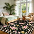 thumbnail image 2 of Garvee 9'x12' Vintage Floral Area Rug Washable Foldable Printed Carpet, Non Slip Floor Indoor Mat for Living Room Bedroom Home Office, Black, 2 of 8