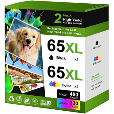 65XL Ink Cartridge Compatible  for HP 65 XL Ink 65 Ink Cartridge Use with HP Deskjet 2652 2652 Printer Ink and 3755 3752 2655 Envy 5055 5000 5052 5014 Printer (1 Black, 1 Tri-Color, 2-Pack)