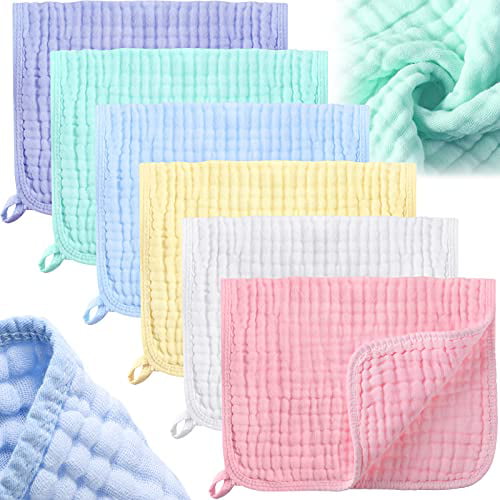 6 Pieces Large 20 x 10 Inch Muslin Burp Cloths Multi-Colors Muslin Washcloths Baby Burping Cloth Diapers 6 Absorbent Layers Muslin Face Towels for Baby Colorful Series, Classic Patterns 