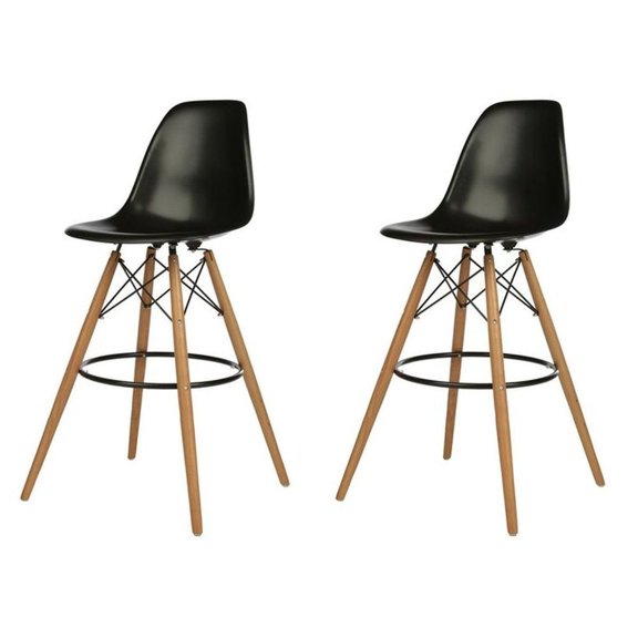 Wooden Base Kitchen Island Bar Stool with Gold Base - Black