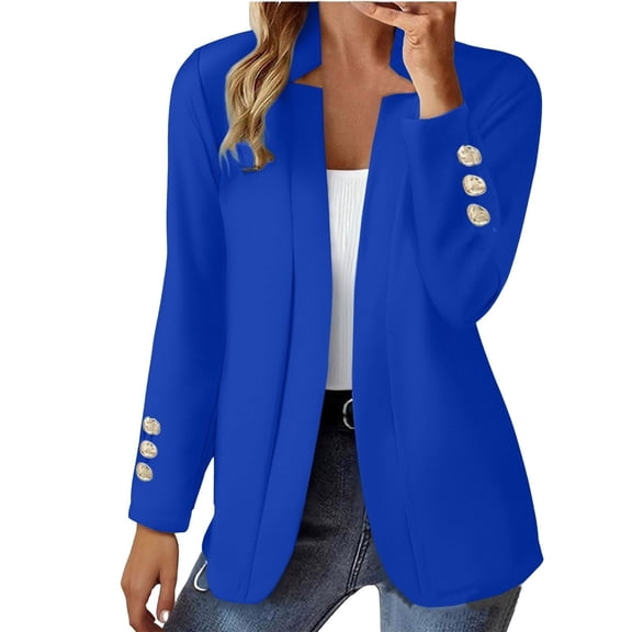 Edvintorg Womens Blazer Plus Size Long Sleeve Business Casual Open Front Suit Jacket Women Fashion M-4XL Blue