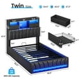 thumbnail image 2 of Twin Size Bed Frame with Storage Headboard and 2 Drawers,Leather Upholstered Platform Bed with Hidden Bookcse Headboard and Charging Station ,Twin Size Gaming Bed with RGB LED Light,Black, 2 of 9