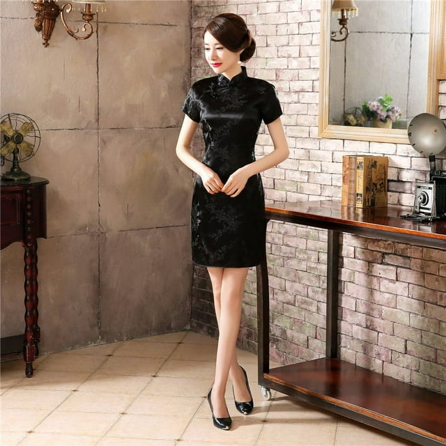 Cheongsam corto con diseño de flor de ciruelo para mujer, ropa de rendimiento ajustada de moda roja