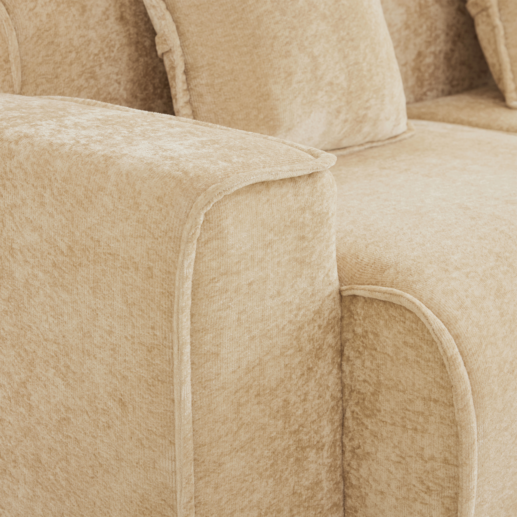 Leumius 2 Seater Cloud Loveseat Sofa,Modular Velvet Fabric Deep Seat Boneless Couch with 2 Throw Pillows,Square Arm Sofa for Living Room Apartment,No Assembly,Light Camel
