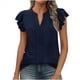 thumbnail image 1 of Camiseta de Corta con Cuello en V y Estampado de Hojas de para Mujer, Color Azul Marino, Talla XL, 1 of 8