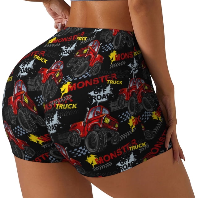 Balery Monster Truck Pantalones cortos de entrenamiento estampados para mujer, sin costuras, ajustados, para gimnasio, yoga, correr, deportes, ejercicio activo, fitness.-X-Large