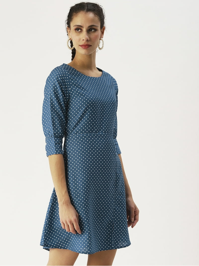 DressBerry Women's Printed Poly Rayon Dress Round Neck 3/4th Long Sleeves Knee  Length Regular Wear Light Weighted Casual Summer Dress - Walmart.com