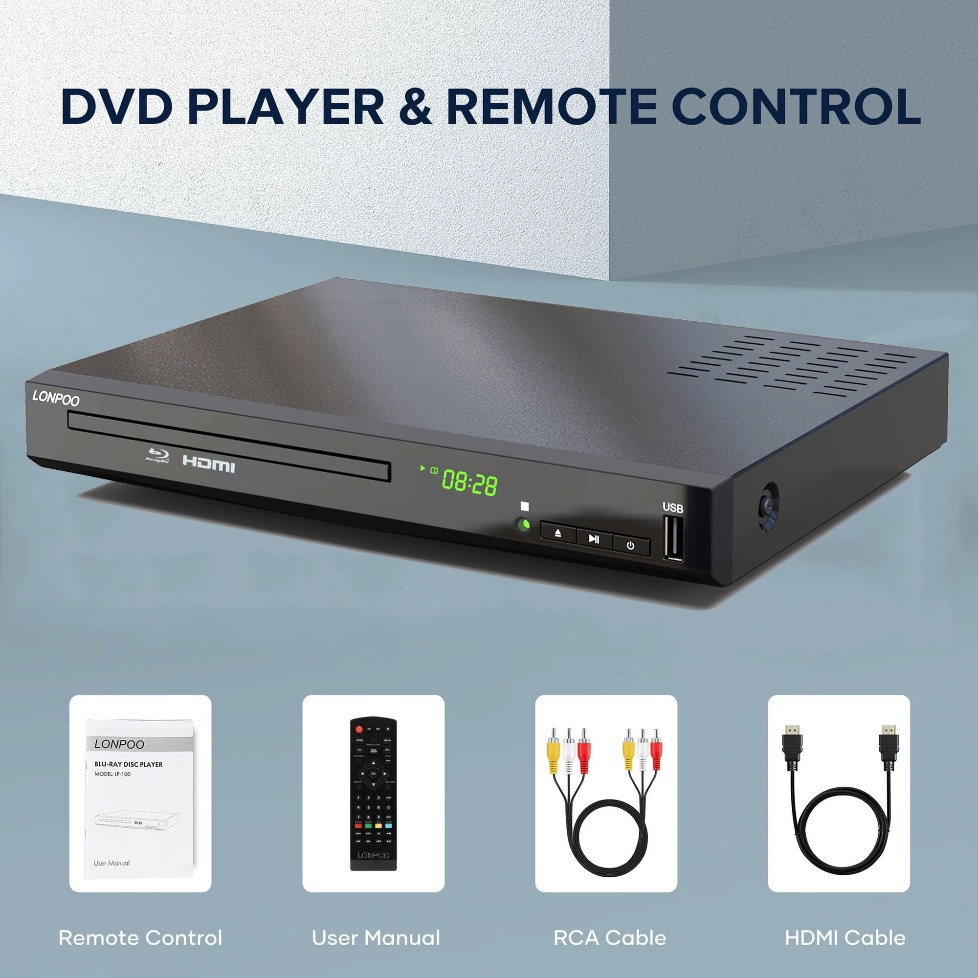 Blu Ray DVD Player,LONPOO Full HD Blu-ray Disc Player with Easy