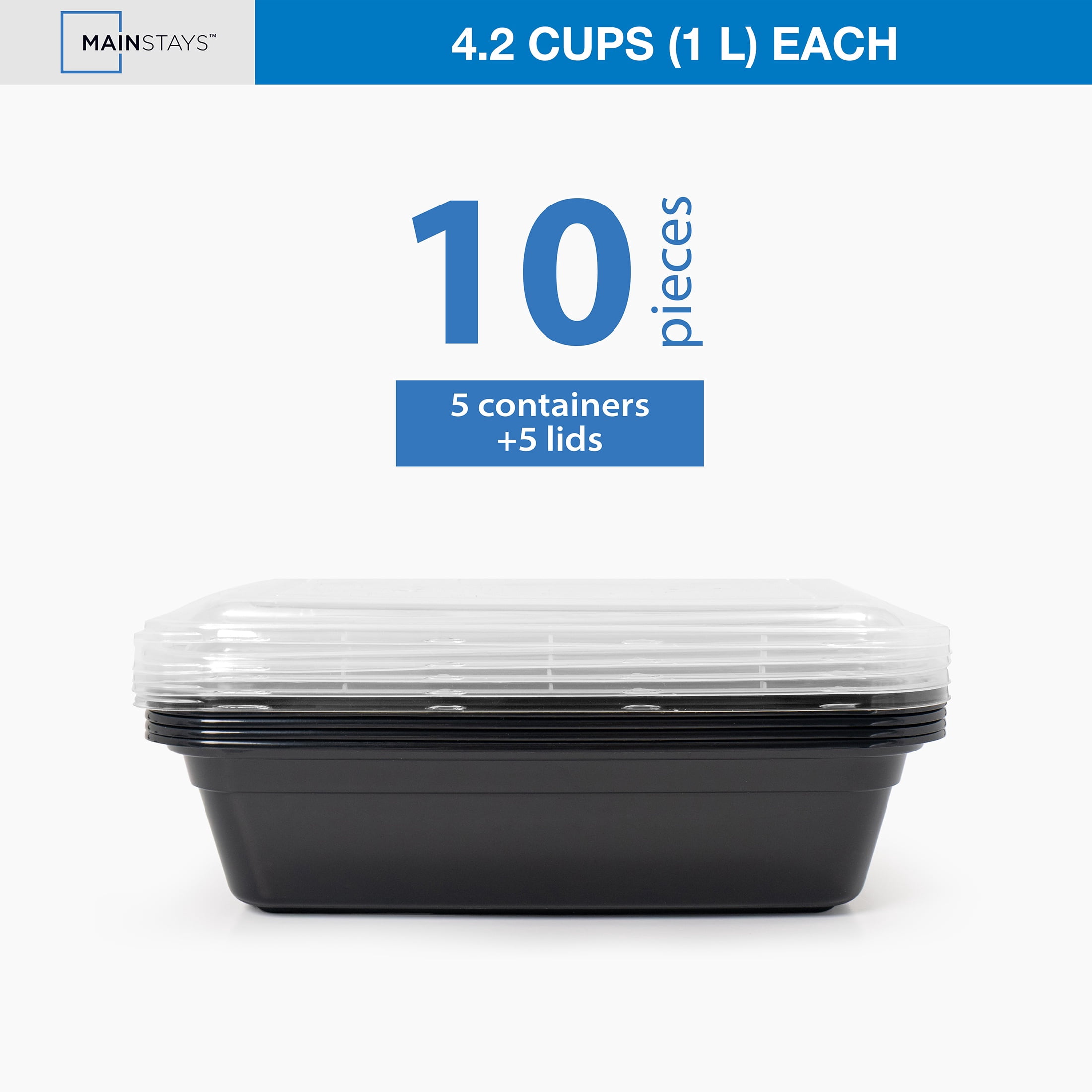 (2 pack) Mainstays 10-Piece (5 Containers + 5 Lids) Single Compartment Meal Prep, BPA-Free, Leak-Resistant, Microwave and Dishwasher Safe
