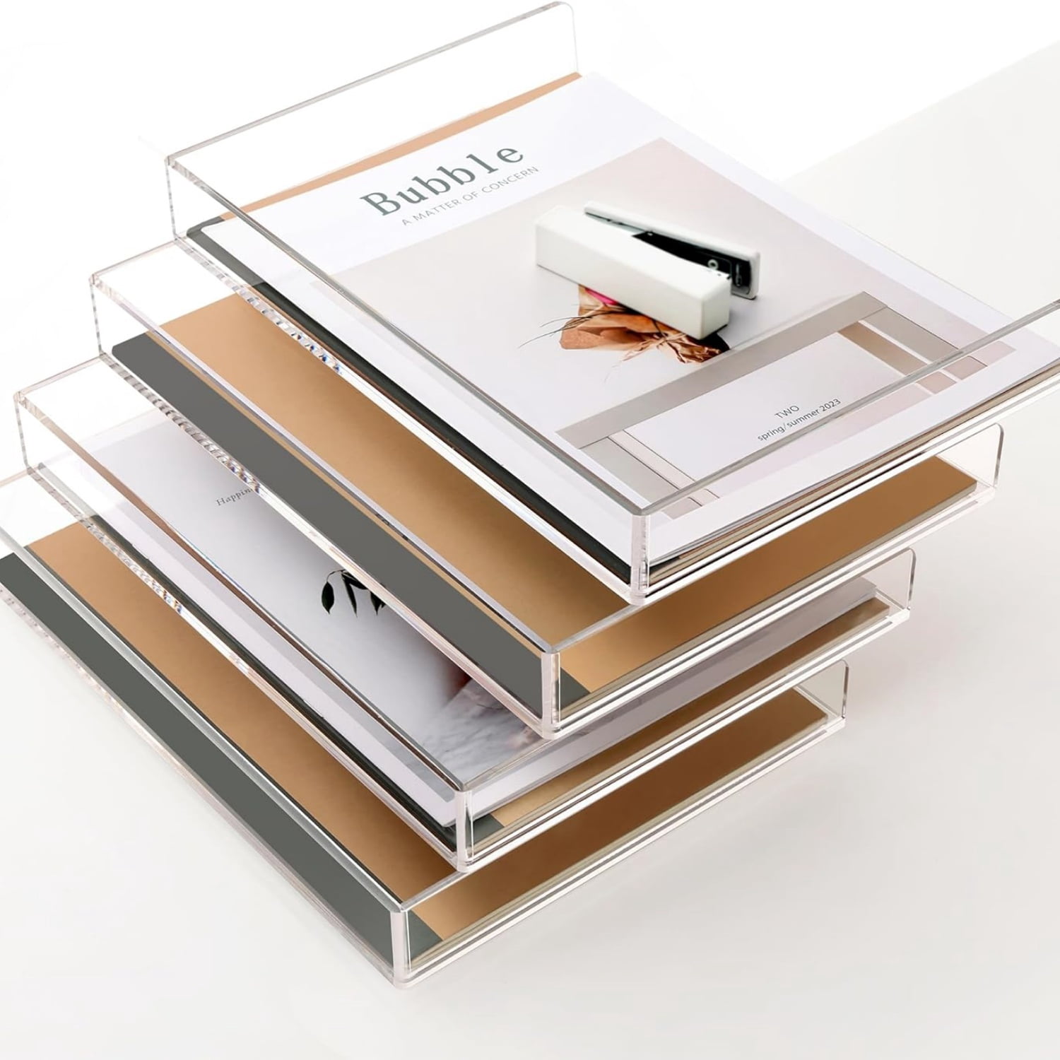 4 Tier Clear Desk Paper Letter Organizer Trays, A4 Stackable File Document Tray, Acrylic Desk Organizers and Accessories Sorter, Workspace Office Supplies Organizers,12.4inx8.86inx6.64in